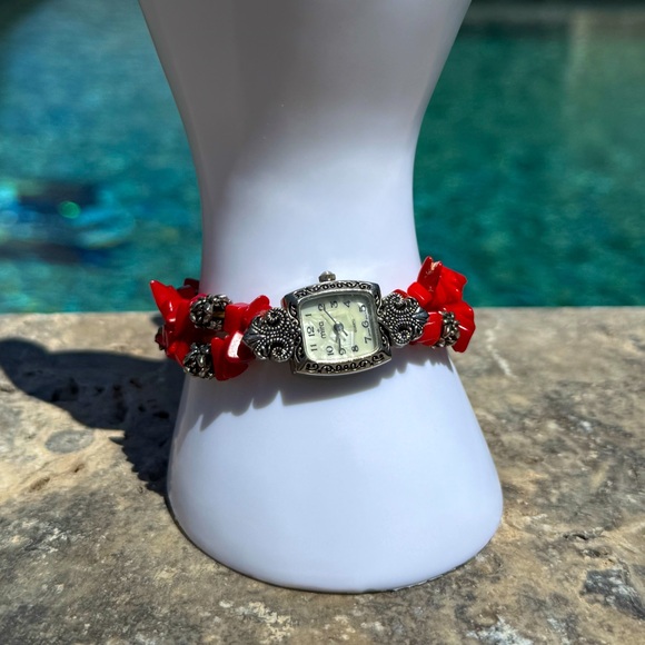 Mira Red Coral Chips Stretch Watch - Picture 6 of 12